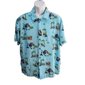Disney Lilo‎ & Stitch Blue Hawaiian Recycle Theme Men's Shirt Size L